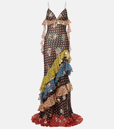Etro Floral Tiered Silk-blend Maxi Dress In Multi