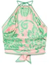 Etro Halter Neck Floral Pattern Open Back Top In Multicolour