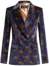 Etro Printed Velvet Blazer In Blue