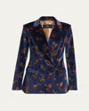 Etro Printed Velvet Blazer In Print On Blue Base
