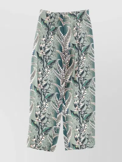 Etro Floral Wide Leg Cropped Trousers In Green