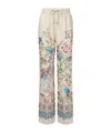 Etro Women White Pants With Elastic Drawstring Waist And All-over Floral Print In Tech Fabric Woman In Multi