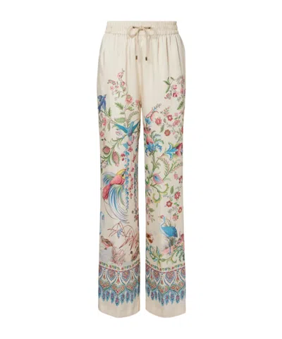 Etro Women White Pants With Elastic Drawstring Waist And All-over Floral Print In Tech Fabric Woman In Multi