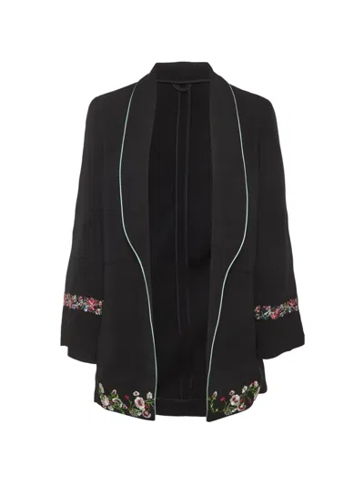 Pre-owned Etro Floral-embroidered Crepe Blazer In Black