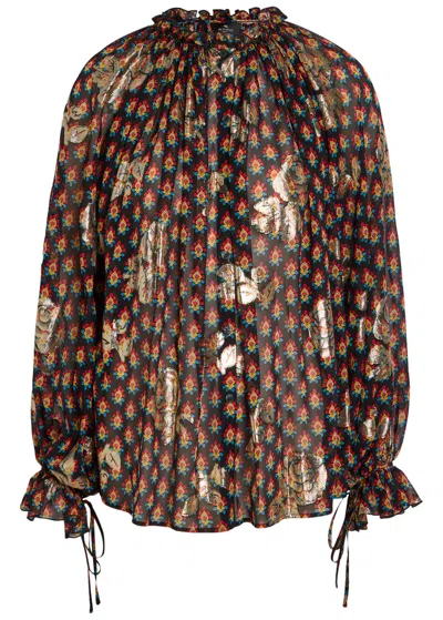 Etro Floral-embroidered Silk Blouse In Brown