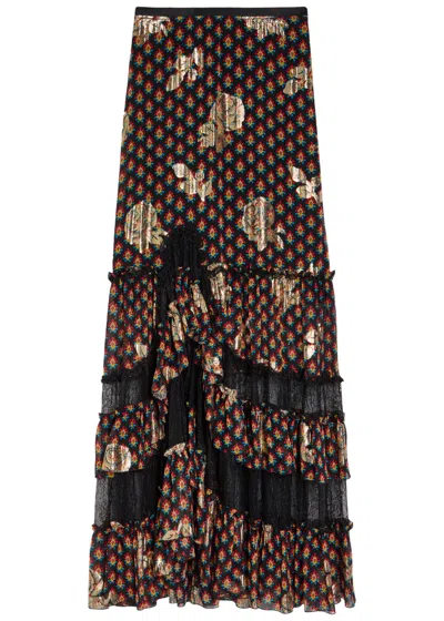 Etro Floral-embroidered Silk Maxi Skirt In Black