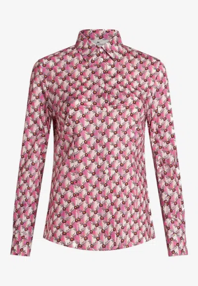 Etro Floral-monogram Cotton Shirt In Pink