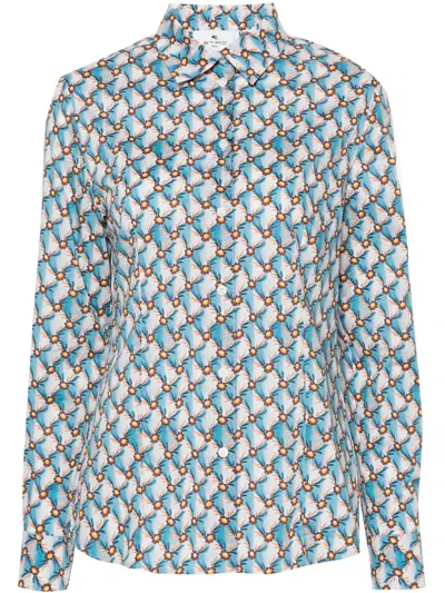 Etro Micro Floral Silk Button-front Shirt In Multicolour