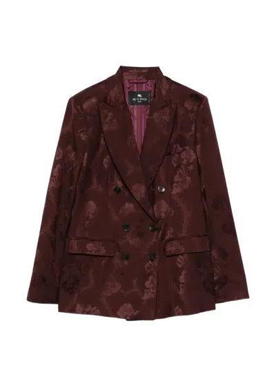 Etro Floral-jacquard Double-breasted Jacket In Burgundy
