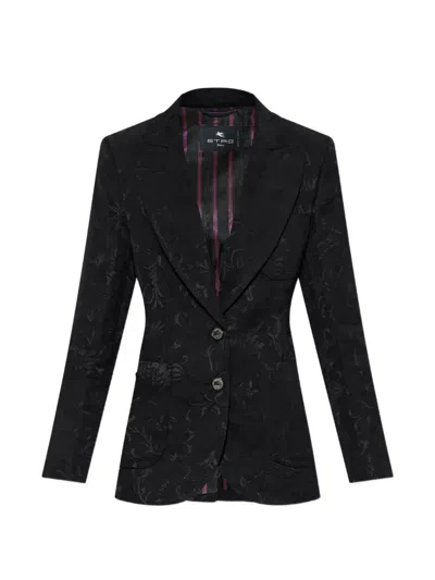 Etro Floral-jacquard Single-vent Blazer In Black