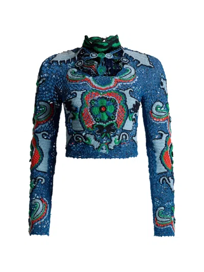 Etro Floral-motif Cropped Top In Blue