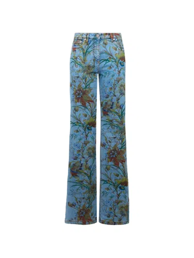 Etro Floral-motif Flared Jeans In Blue