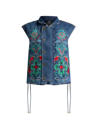 Etro Floral-motif Gilet In Blue