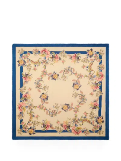 Etro Modal And Cashmere Jacquard Shawl With Floral Motif In Neutral