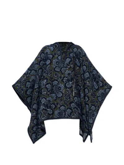 Etro Floral-motif Poncho In Blue