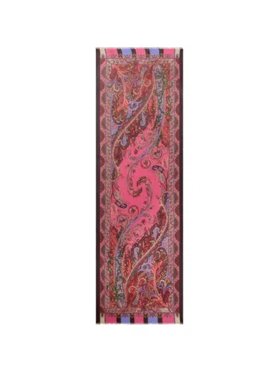 Etro Floral-motif Silk Scarf In Metallic