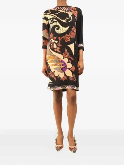 Pre-owned Etro Floral-paisley Midi Dress In Black