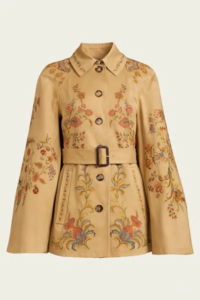 Etro Floral-print Belted Cape In Beige In Brown