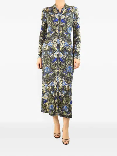 Pre-owned Etro Floral-print Button-down Midi Dress In Green