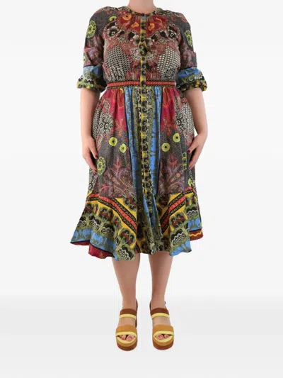 Pre-owned Etro Floral-print Button-down Midi Dress In Red