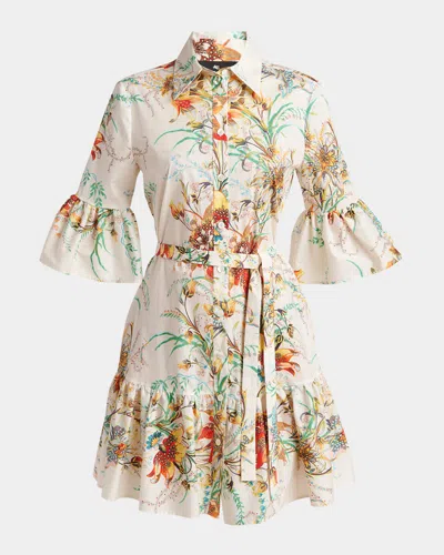 Etro Floral-print Cotton Ruffle-sleeve Mini Shirtdress In Stampa  Bi