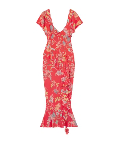 Etro Floral-print Crepe Midi Dress In Red