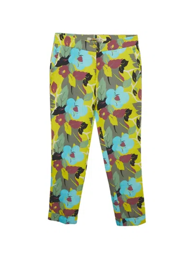Pre-owned Etro Floral-print Cropped Trousers In Green