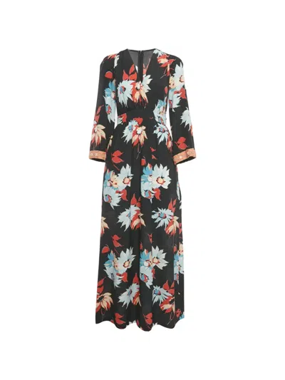 Pre-owned Etro Floral-print Embellished-cuff Dress In Black