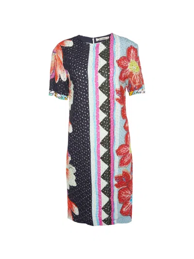 Pre-owned Etro Floral-print Embroidered Shift Dress In Blue