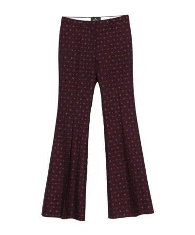Etro Floral-print Jacquard-woven Trousers In Burgundy