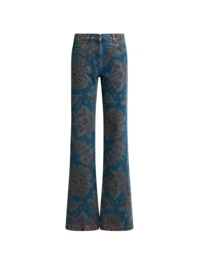 Etro Floral-print Jeans In Blue