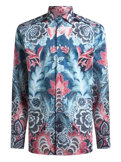 Etro Floral-print Long-sleeves Shirt In Blue