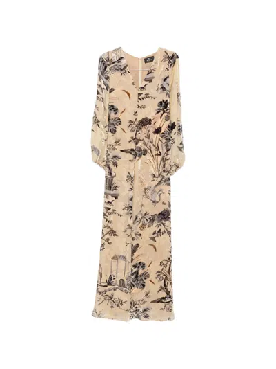 Etro Printed Floral-jacquard Maxi Dress In Neutral