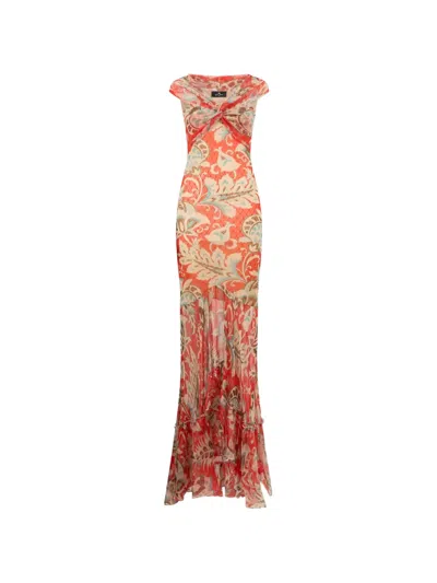 Etro Floral-print Maxi Dress In Orange