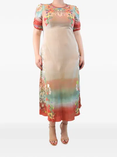 Pre-owned Etro Floral-print Ombré Midi Dress In Neutral