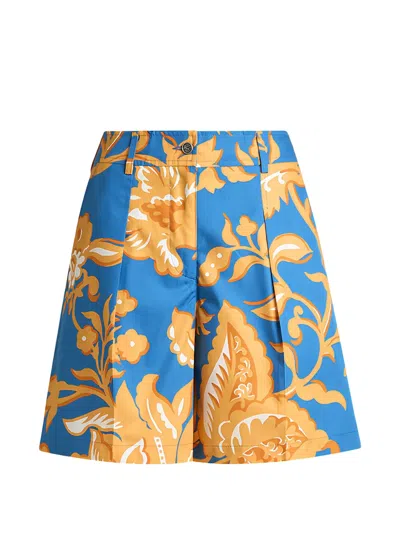 Etro Floral-print Pleated Shorts In Blue
