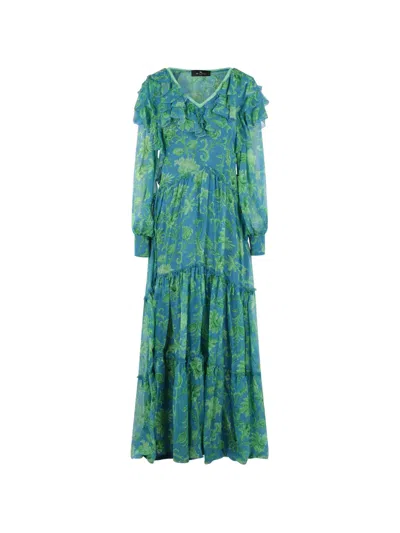 Etro Floral-print Ruffled Maxi Dress In Blue