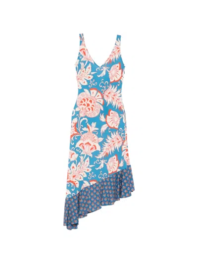Etro Asymmetric Ruffle Hem Midi Dress In Gray