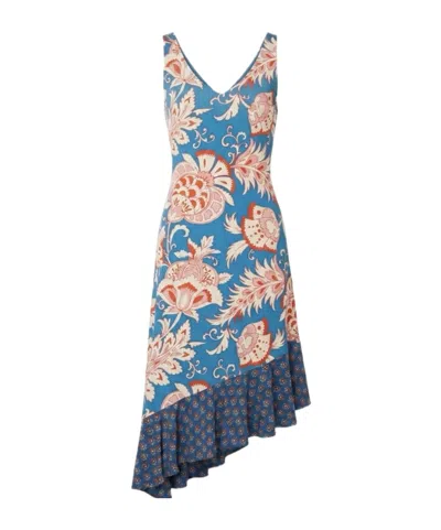 Etro Floral-print Ruffled Midi Dress In Blue