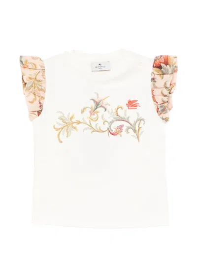 Etro Babies' Floral-print Ruffled T-shirt In Multi