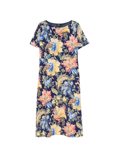 Etro Floral-print Short-sleeve Midi Dress In Multi