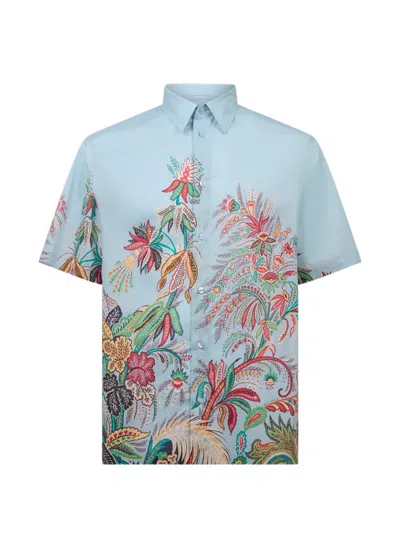 Etro Cotton Shirt With Placed Floral Print In Multi