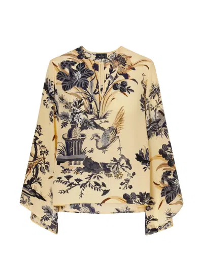 Etro Floral-printed Silk Crepe De Chine Blouse In Brown