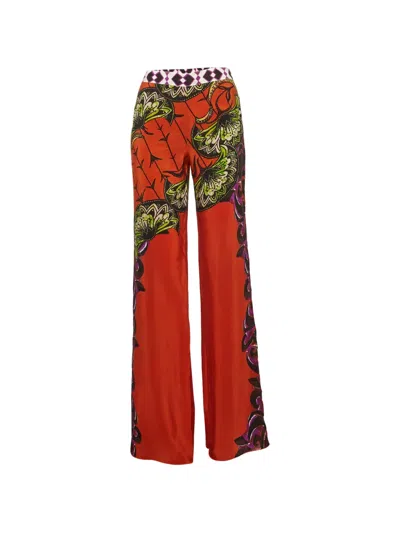 Pre-owned Etro Floral-print Silk Palazzo Pants In Orange