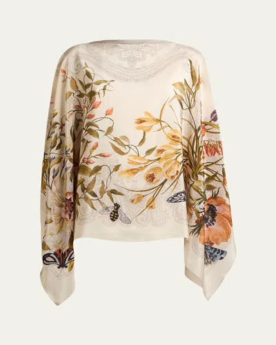 Etro Floral-print Silk Poncho Top In Multi