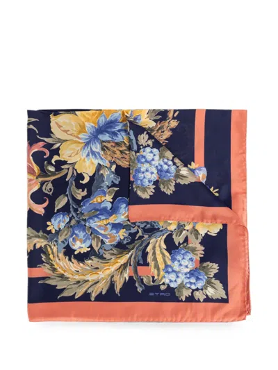 Etro Floral-print Silk Scarf In Blue