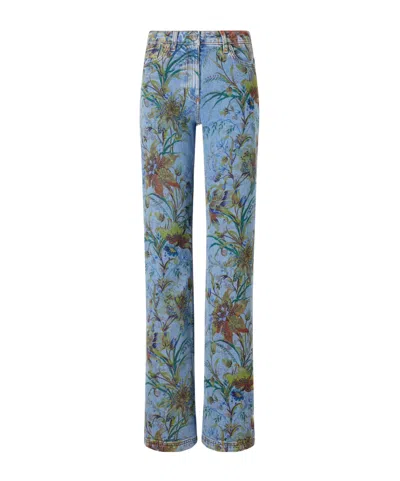 Etro Floral-print Straight-leg Jeans In Blue
