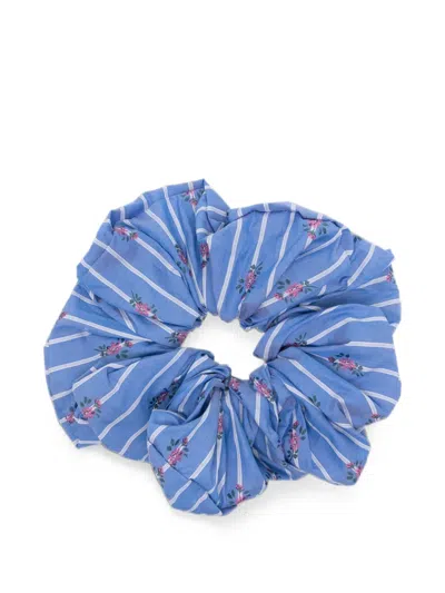 Etro Floral-print Striped Scrunchie In Blue