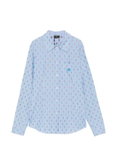 Etro Floral-print Striped Shirt In Blue
