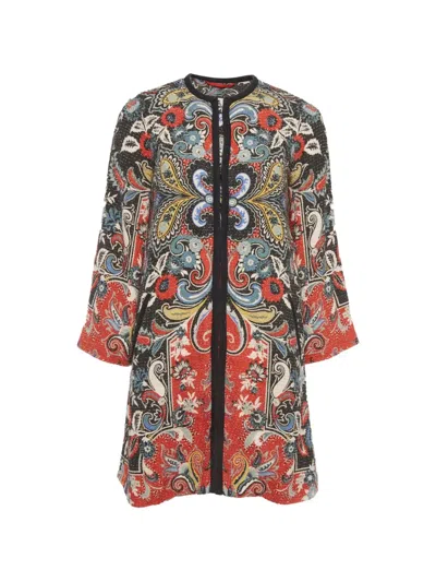Pre-owned Etro Floral-print Tweed Coat In Black